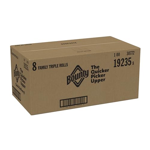 Bounty Quick-Size Paper Towels, White, 8 Family Triple Rolls = 27 Regular Rolls