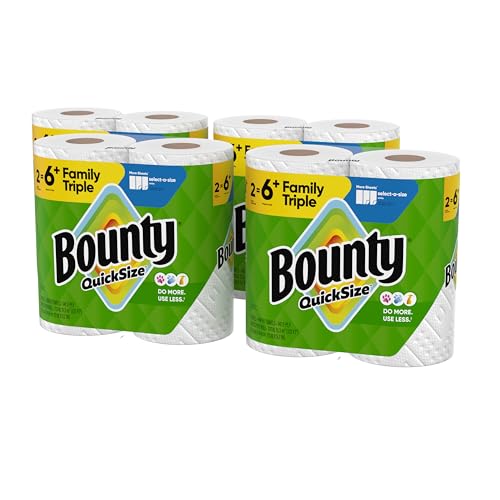 Bounty Quick-Size Paper Towels, White, 8 Family Triple Rolls = 27 Regular Rolls