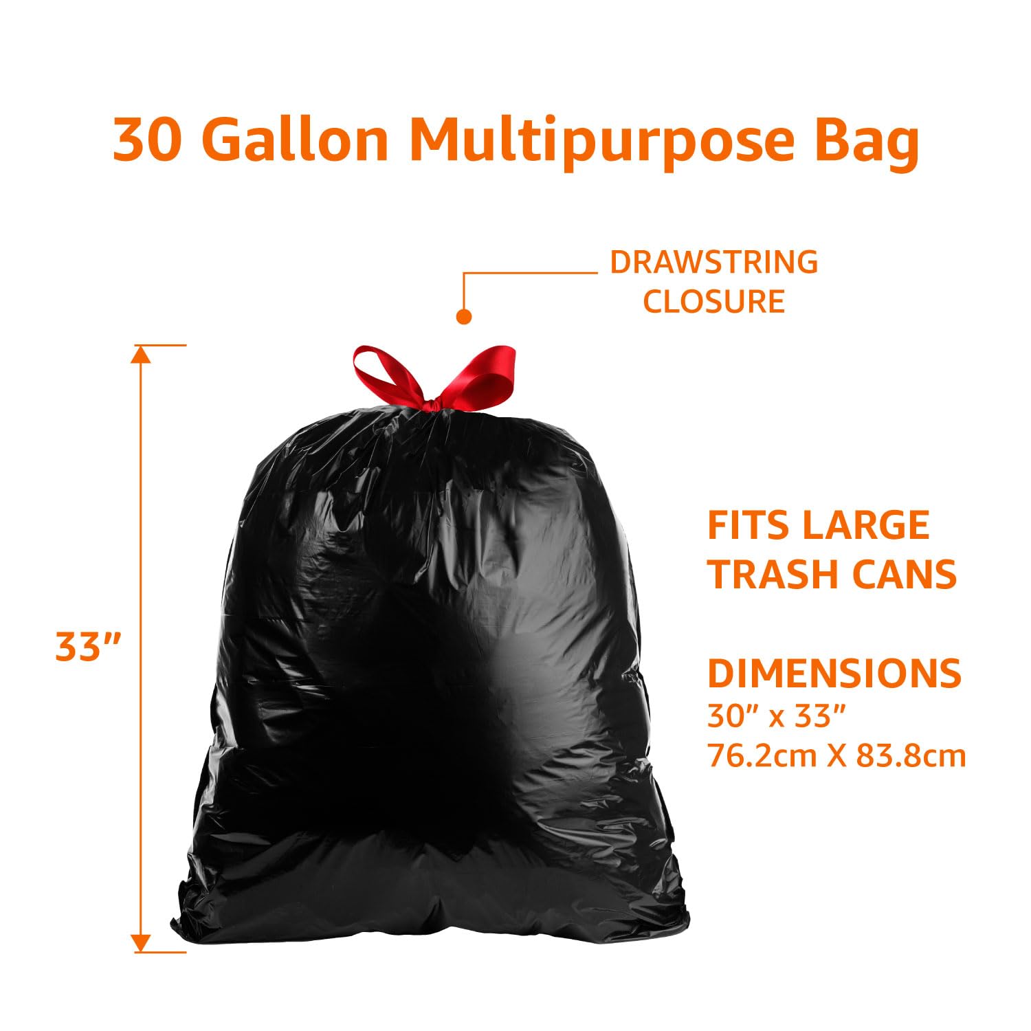 Amazon Basics Multipurpose Drawstring Trash Bags, 30 Gallon, 20 Count, Pack of 1