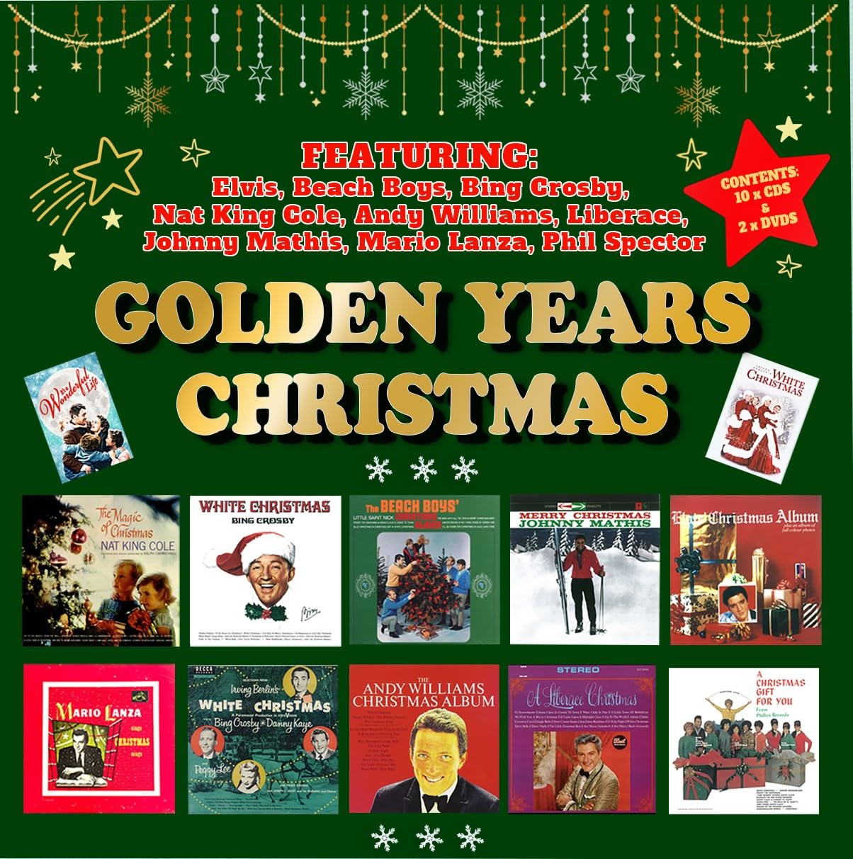 Golden Years Ultimate Christmas Collection Featuring White Christmas by Bing Crosby, Elvis Presley, Frank Sinatra, Phil Spector and many more [10CD + 2 DVD]