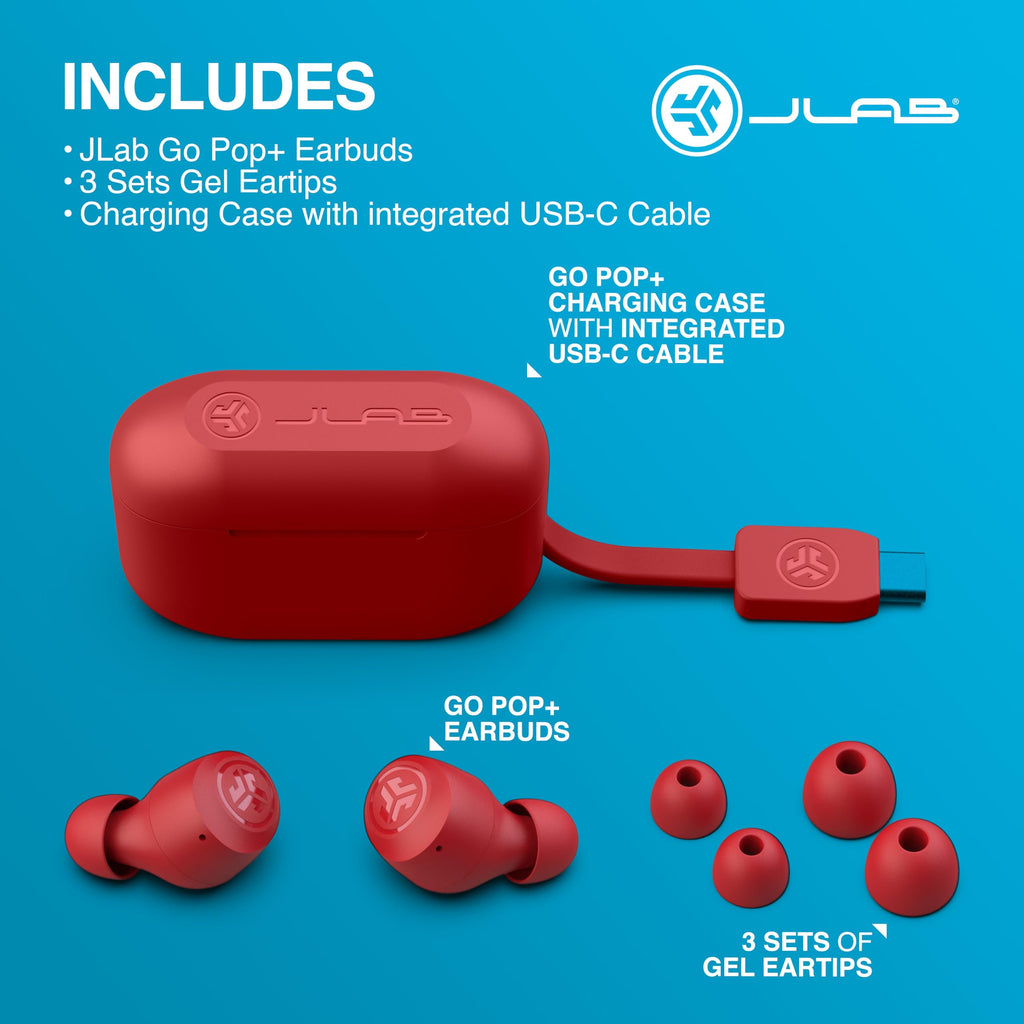 JLab Go Air Pop+ True Wireless Earbuds, in Ear Headphones, Bluetooth Earphones, 35H Playtime Ear Buds, Bluetooth Earbuds with Microphone, USB-C Charging Case, Dual Connect, EQ3 Sound, Rose