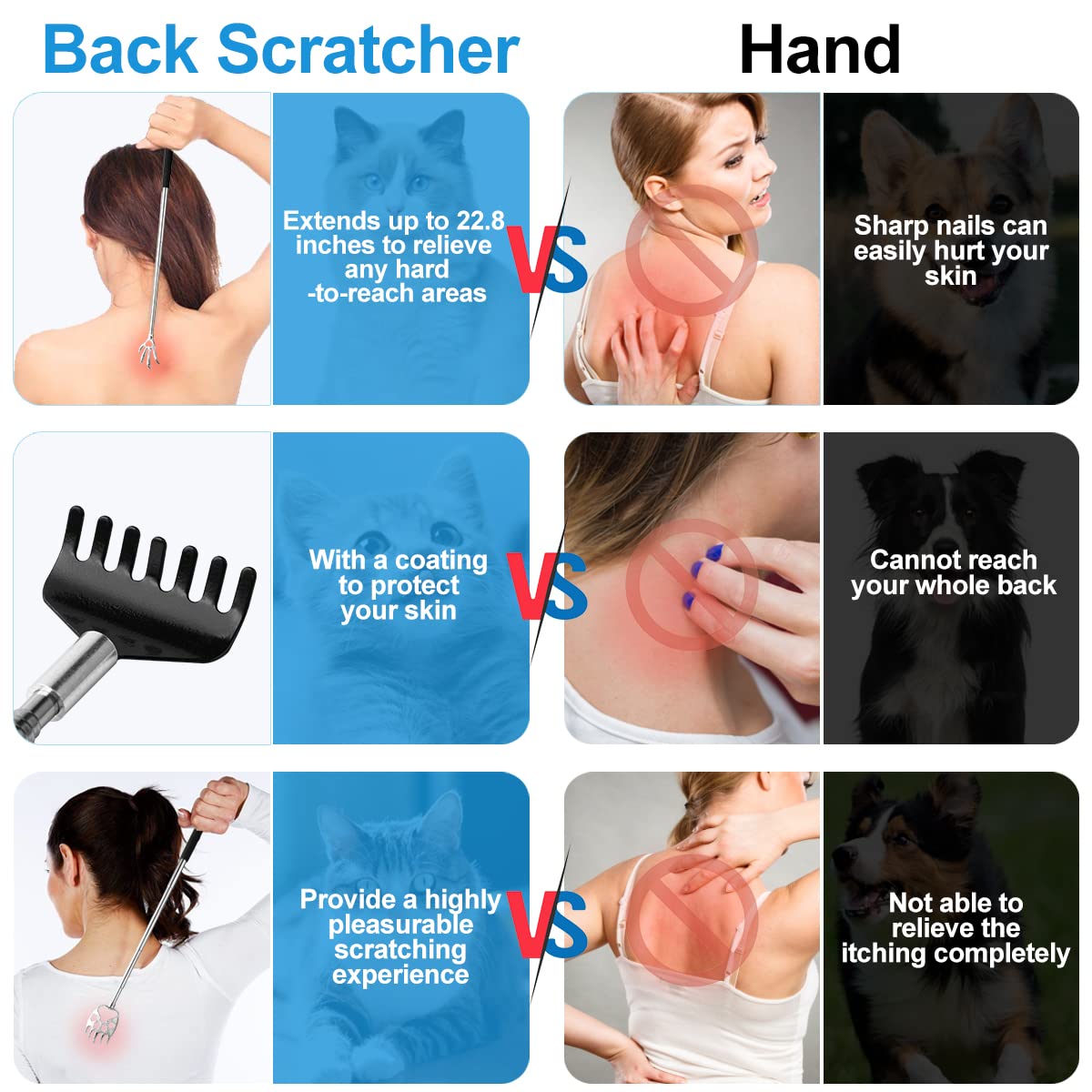 Yeipis 3 Pack Back Scratcher Metal Portable Telescoping with Rubber Handles, Extendable Back Massager Tool with Beautiful Box, White Elephant Stocking Stuffers Gifts for Men Women Christmas Presents