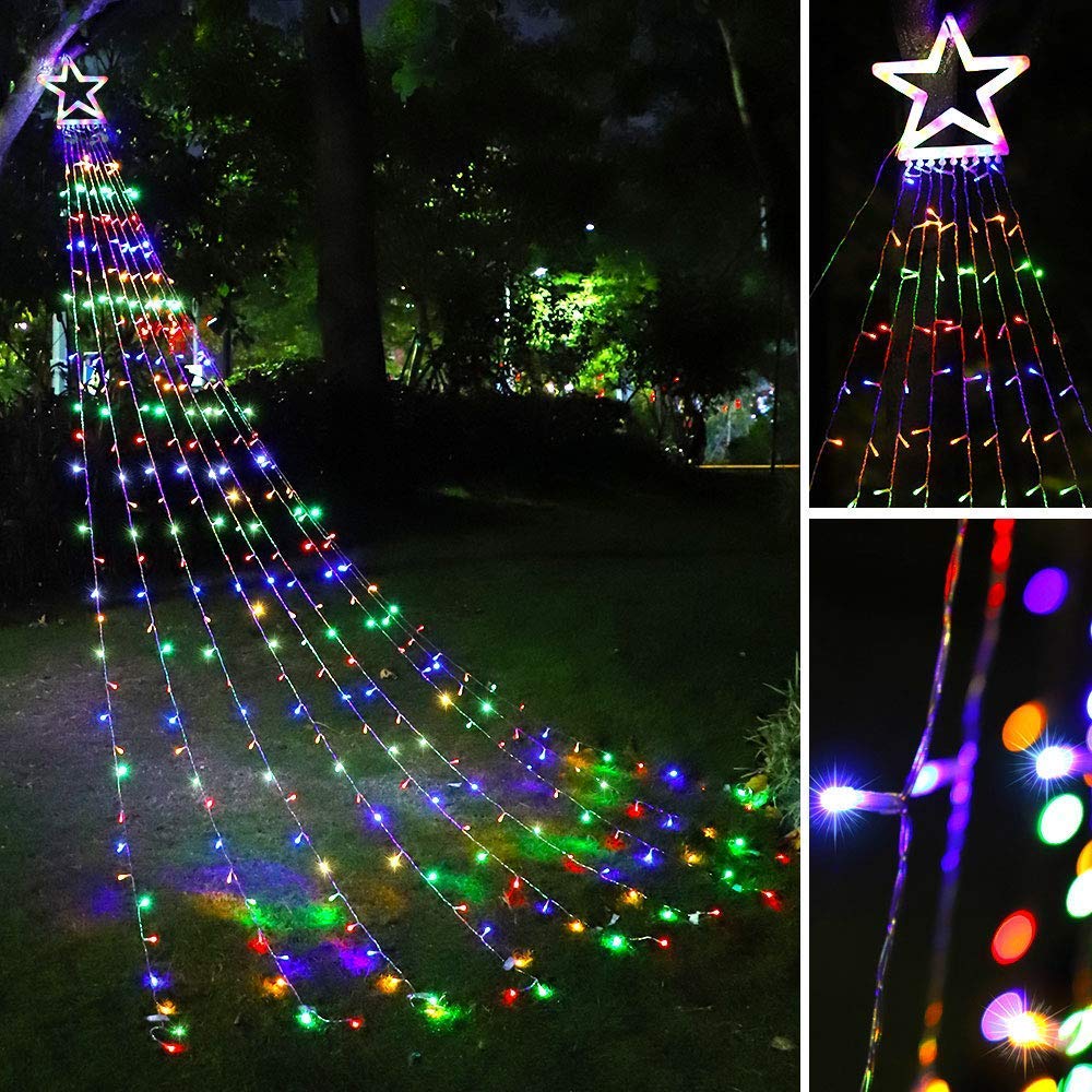 PUHONG Christmas Decoration Outdoor Star String Lights, 16.4Ft Christmas Tree Toppers Lights 320 LED 8 Modes with 12" Lighted Star for Halloween Christmas New Year Holiday Birthday (Multicolored)