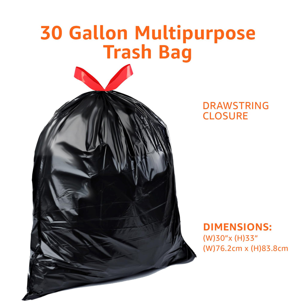 Amazon Basics Trash Bags, 30 Gallon, 50 Count | Drawstring | Multipurpose | Pack of 2