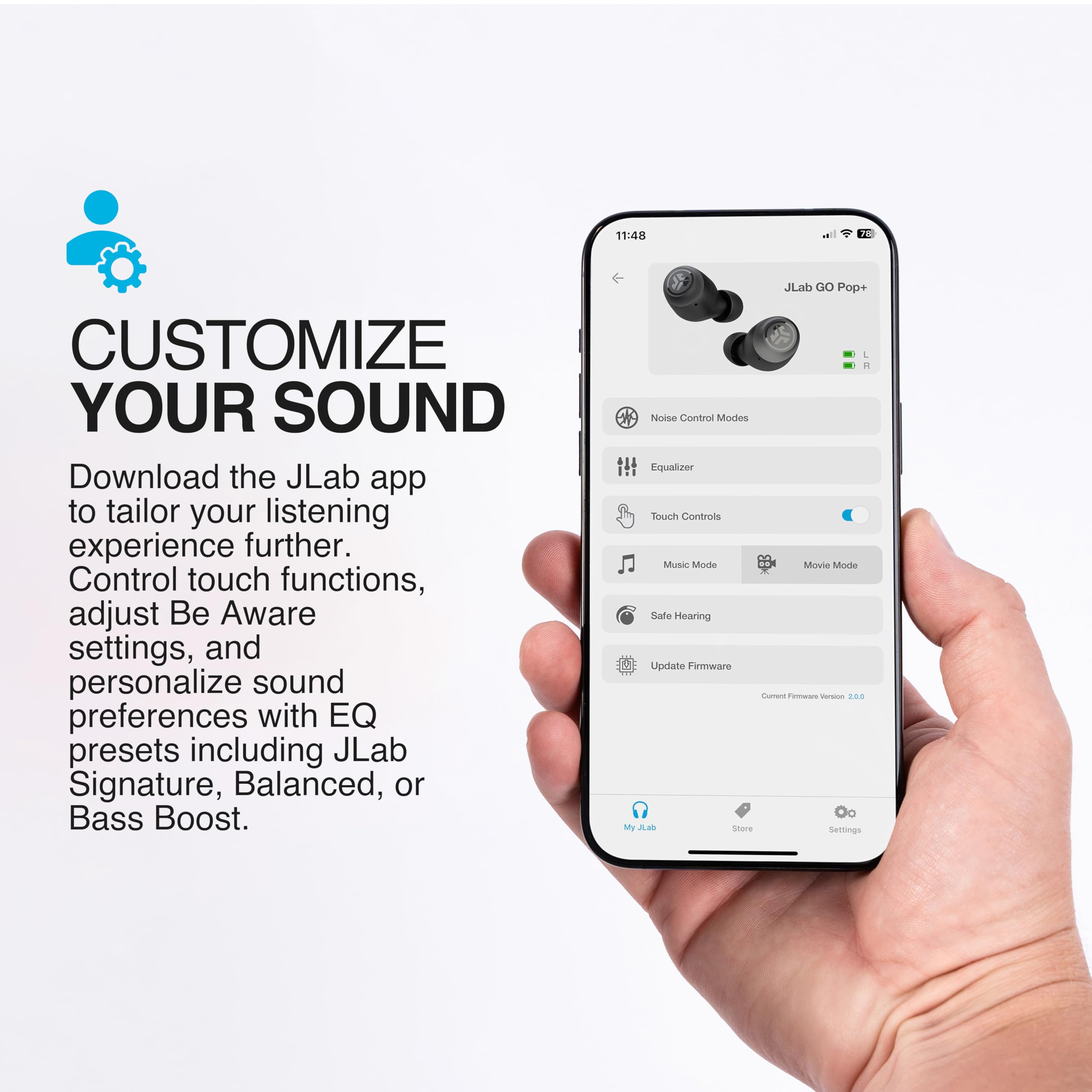 JLab Go Air Pop+ True Wireless Earbuds, in Ear Headphones, Bluetooth Earphones, 35H Playtime Ear Buds, Bluetooth Earbuds with Microphone, USB-C Charging Case, Dual Connect, EQ3 Sound, Rose