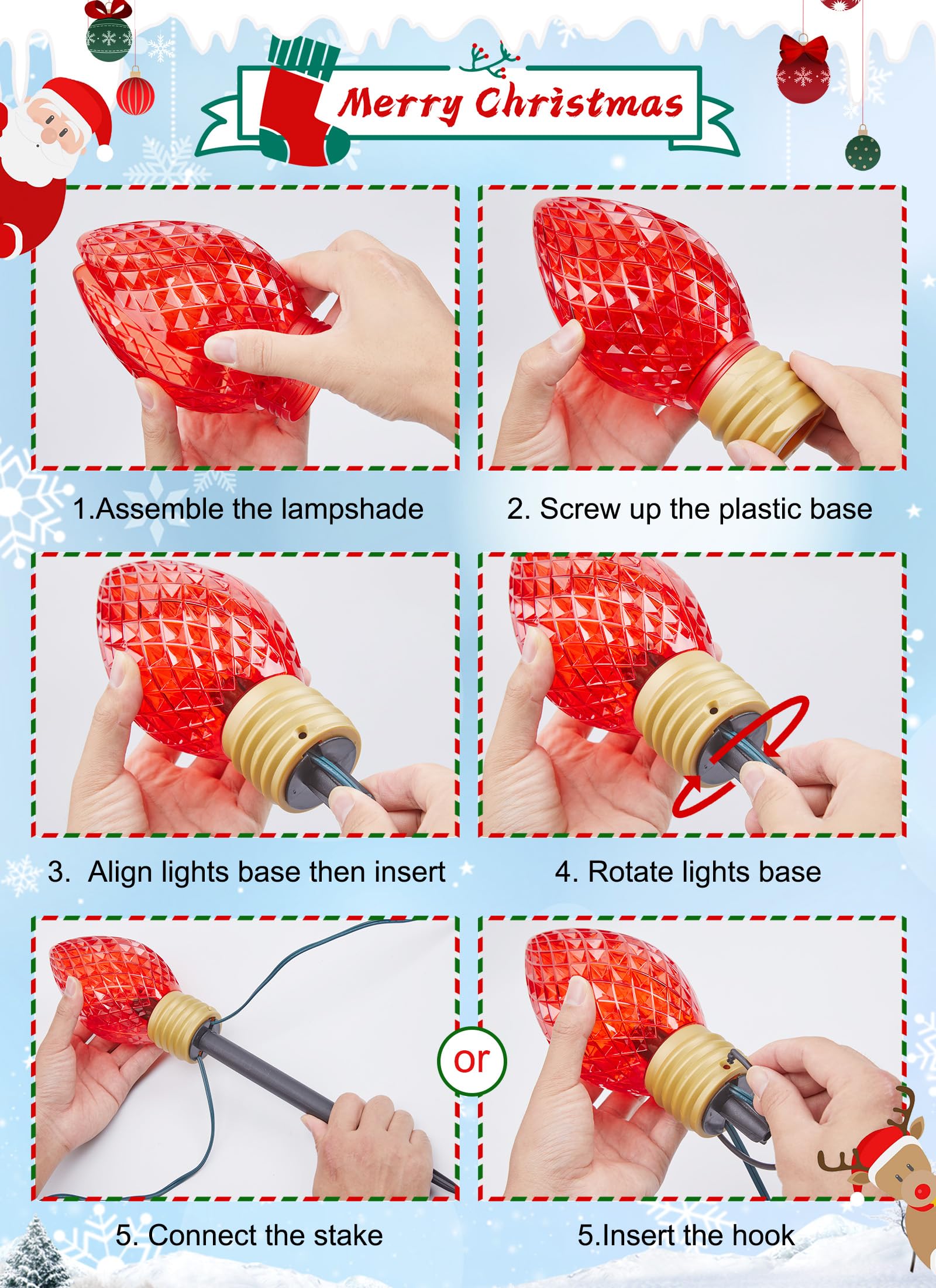 2 Pack Jumbo C9 Christmas Pathway Lights Outdoor - 10.5 Feet 5 Lights Strawberry C9 Walkway Lights, C7 Light Covered Jumbo Multicolor Light Bulb Outdoor Decorations for Lawn Garden Outside