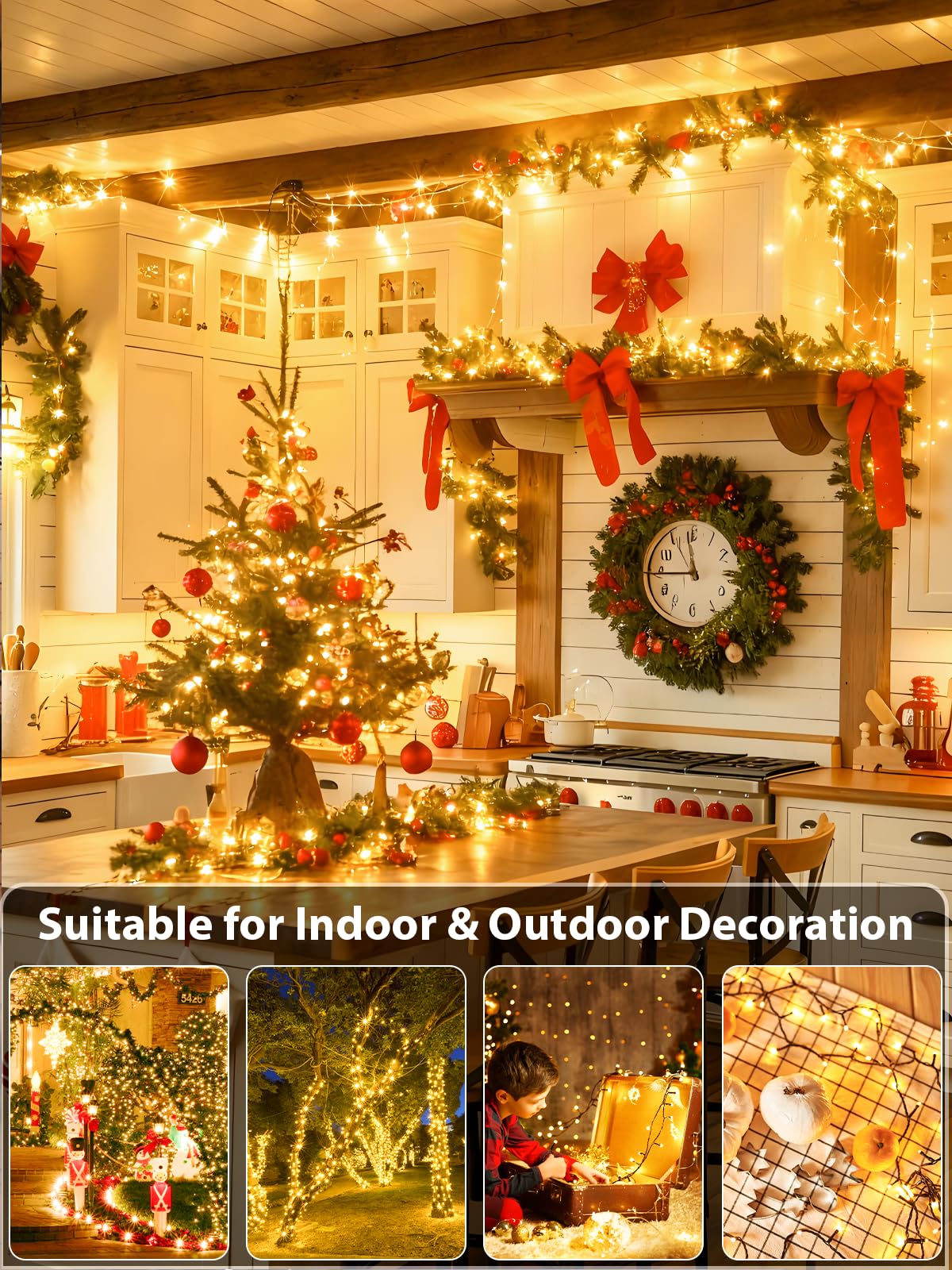 Upgraded 75.8 FT 200 LED Christmas String Lights Outdoor/Indoor, Timer & Memory Function & 8 Modes, Extendable Green Wire Waterproof Fairy String Lights for Xmas Tree Holiday Party Garden (Warm White)