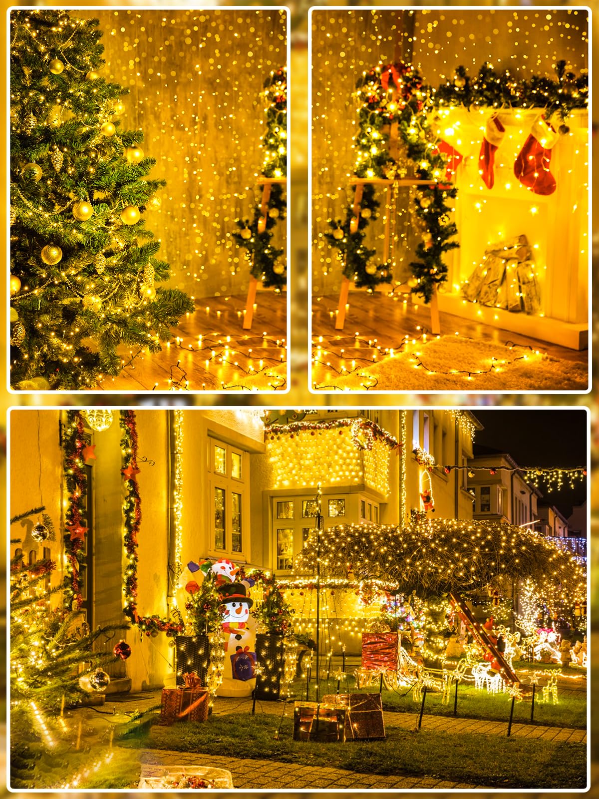 Upgraded 75.8 FT 200 LED Christmas String Lights Outdoor/Indoor, Timer & Memory Function & 8 Modes, Extendable Green Wire Waterproof Fairy String Lights for Xmas Tree Holiday Party Garden (Warm White)