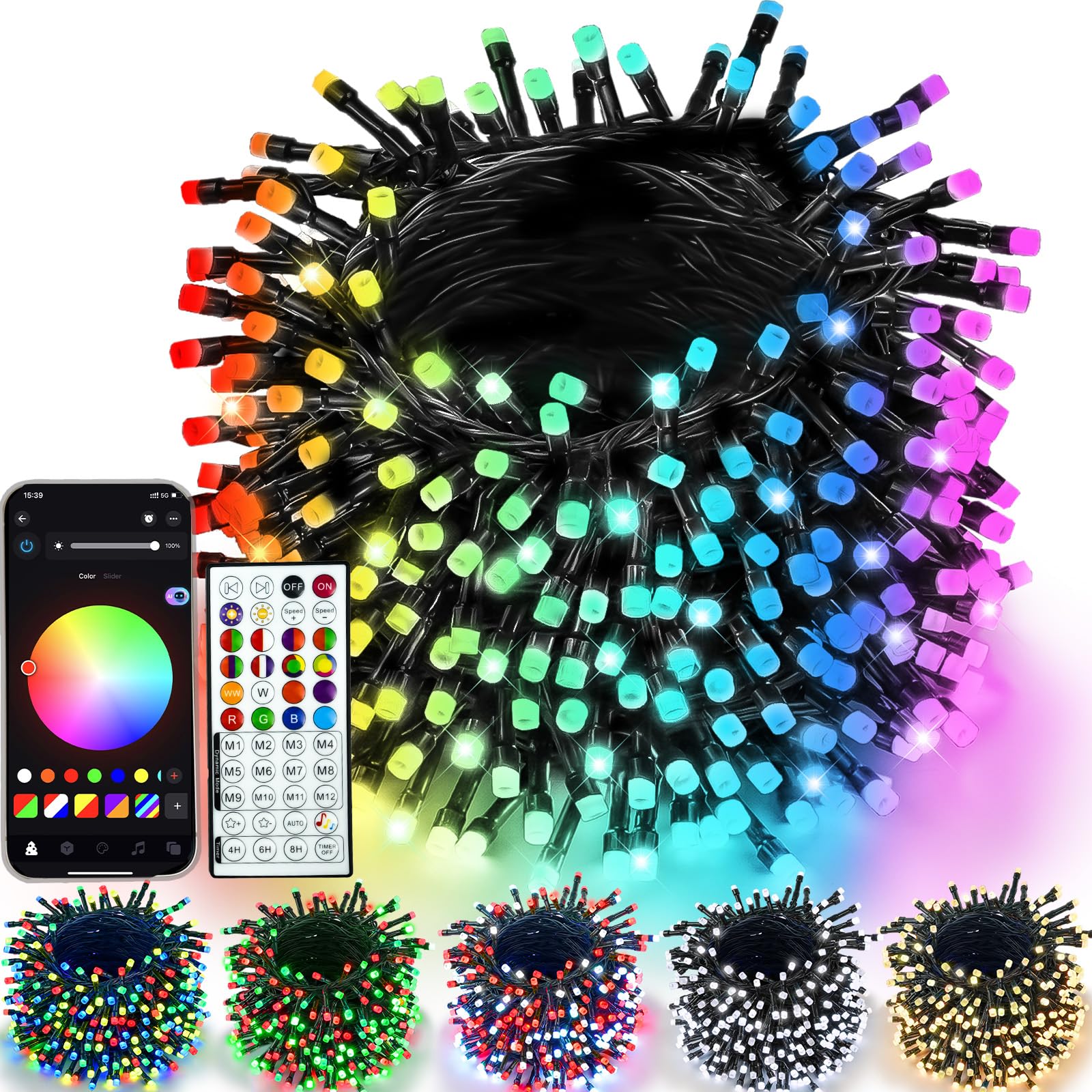 YIQU Smart Color Changing Christmas Lights, 66 FT 200 LED RGB String Lights with Remote App Control and Timer, Music Sync Multiple Modes Twinkle Mini Light Waterproof Indoor Outdoor