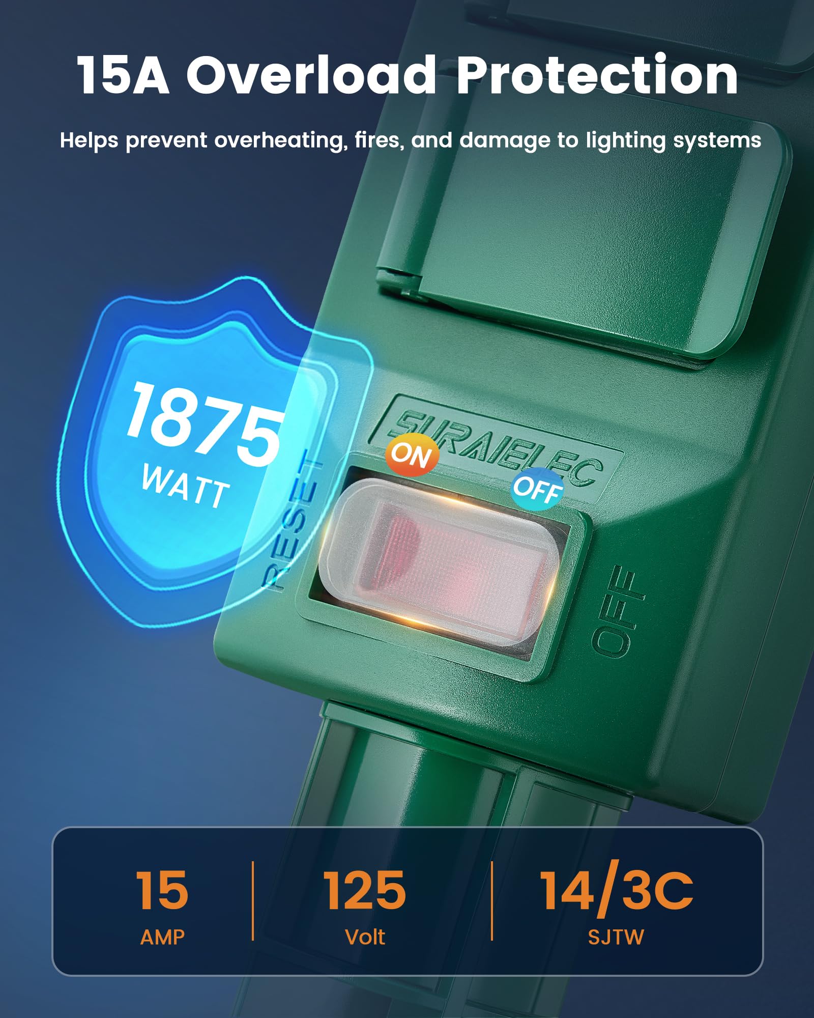 SURAIELEC Outdoor Power Stake Waterproof, 6 Grounded Outlets Power Strip Weatherproof, 25FT Extension Cord Outlet for Yard, Garden, Christmas Light, Patio Lights, 1875W/15A, Green