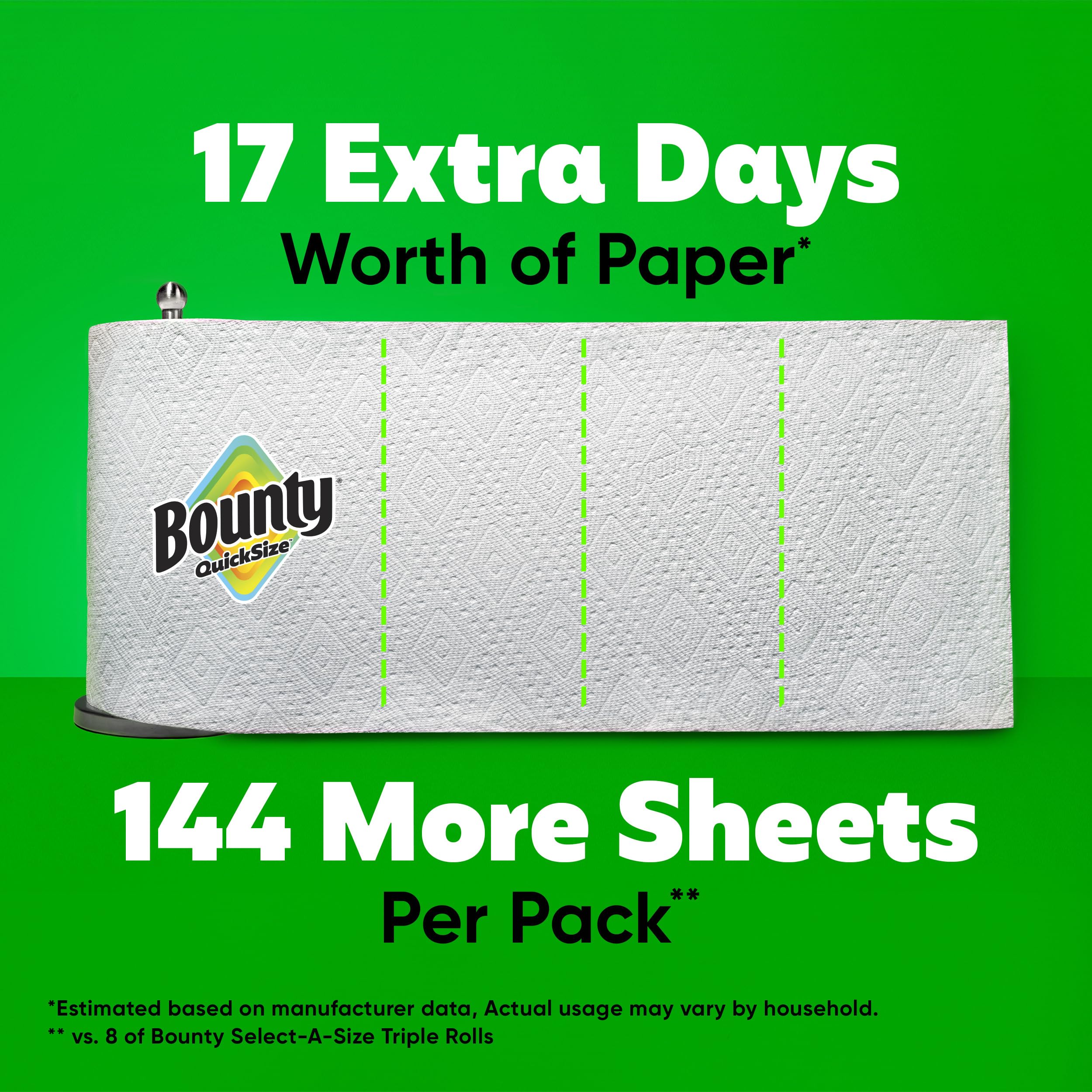 Bounty Quick-Size Paper Towels, White, 8 Family Triple Rolls = 27 Regular Rolls