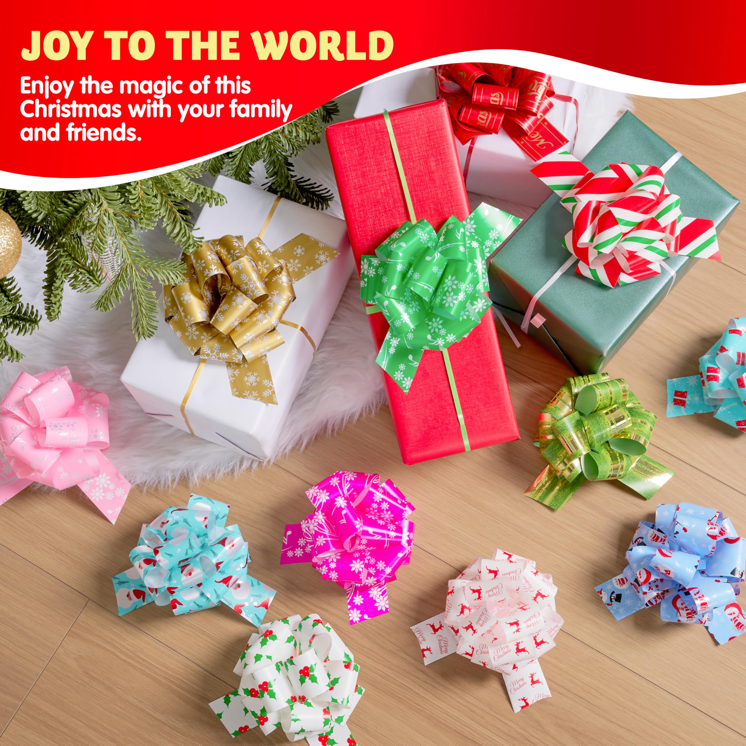JOYIN 24 PCS Christmas Ribbon Pull Bow, 5" Gift Wrapping Pull Bow, Xmas Gift Accessory for Christmas Present Wrapping, Party Decorations, Boxing Day Decorations, Holiday Decor