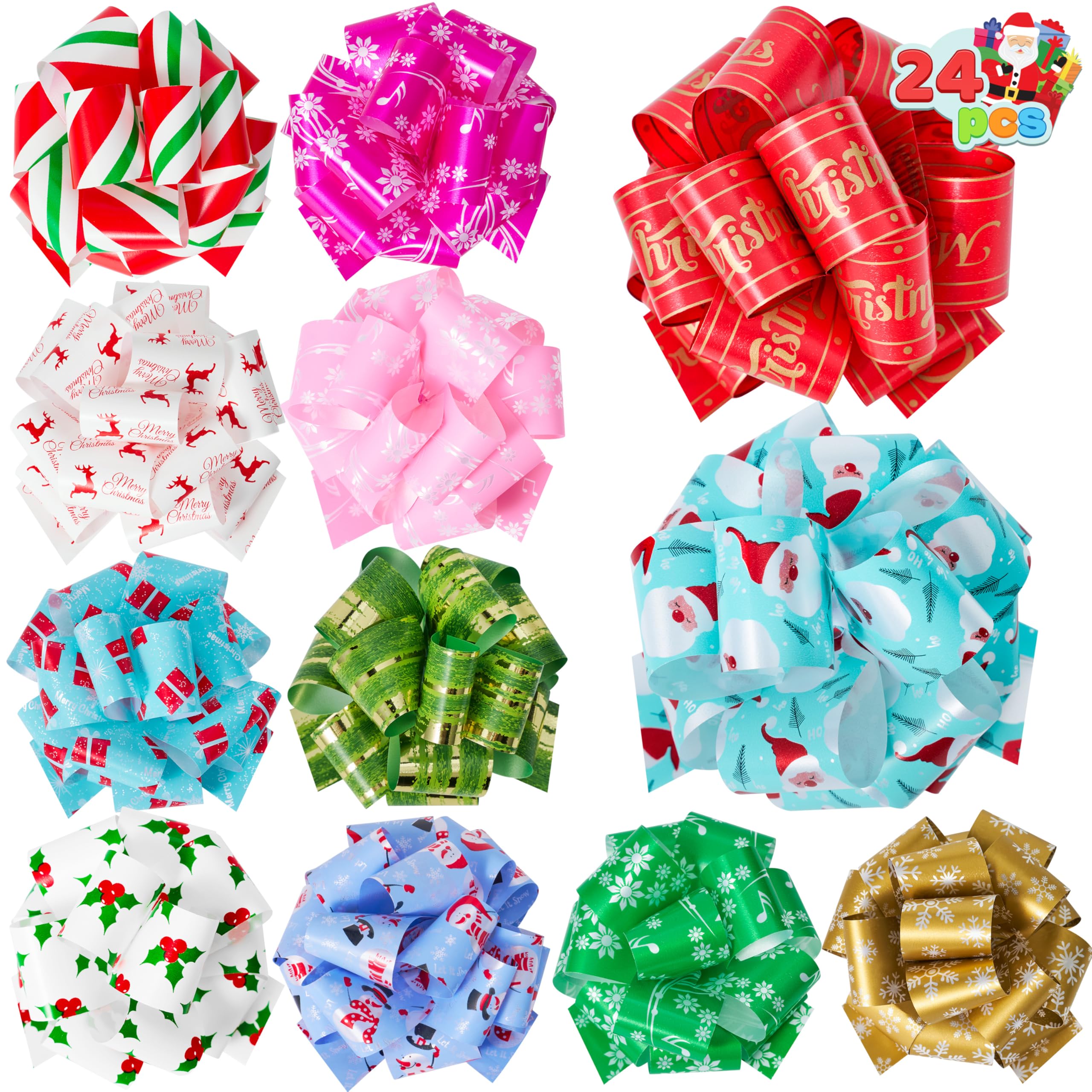 JOYIN 24 PCS Christmas Ribbon Pull Bow, 5" Gift Wrapping Pull Bow, Xmas Gift Accessory for Christmas Present Wrapping, Party Decorations, Boxing Day Decorations, Holiday Decor